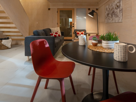 Mass Timber Living Room with Table and Chair